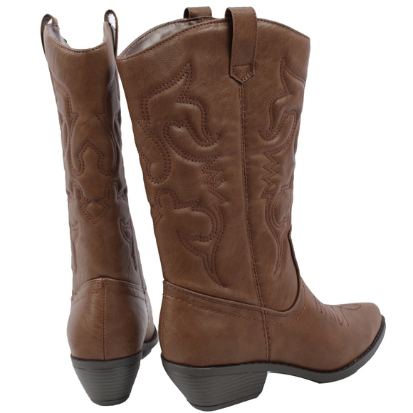 Size 6.5 Dark Tan cowboy knee high pull on boot - Picture 4 of 8